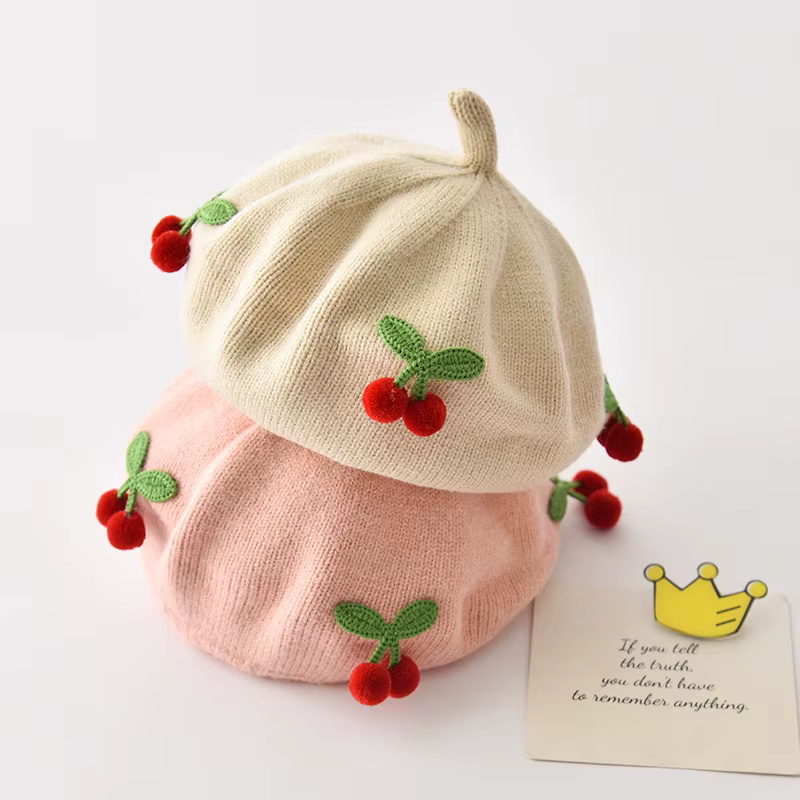 Béret Bébé Tricoté Cerise